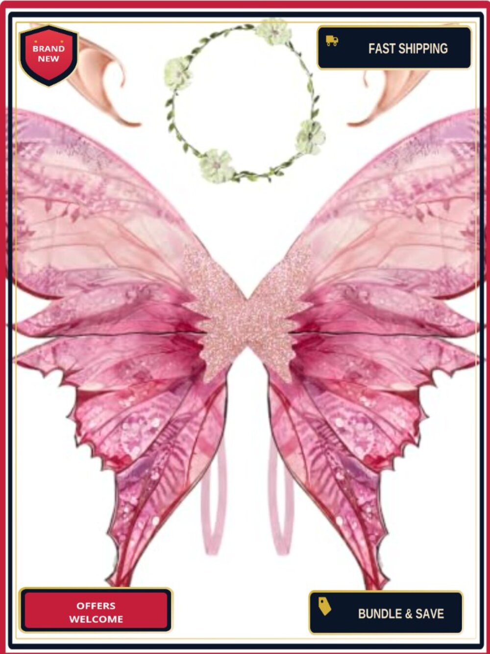 Fairy Wings Costume Set Adult Wings Elf Ears Flower Arm Wrap Halloween Cosplay
